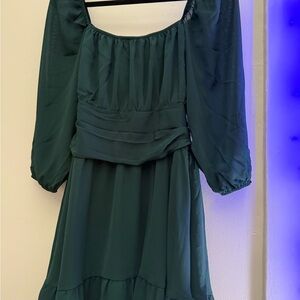 Exlura Forest Green Chiffon Mini Dress – NWT Tie Back Puff Sleeve Dress XL